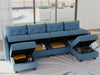 LLappuil Modular Faux Leather Sectional Sofa with Storage, 111.8" Width, 6 Seat - Navy Blue