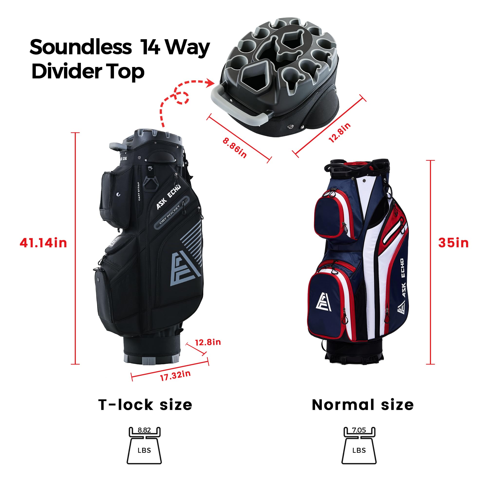 best golf bag for rain ASK ECHO T-Lock Golf Cart Bag with 14 Way Organizer Divider – Kinzd
