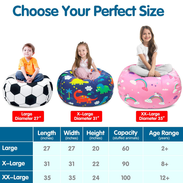 Lukeight Stuffed Storage Bean Bag Chair Cover for Kids, Dinosaur Zipper Beanbag Chair Cover
