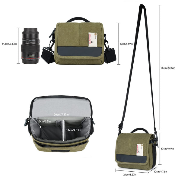 Besnfoto Mirrorless Camera Shoulder Bag, Waterproof Canvas Compact Camera Messenger Bag