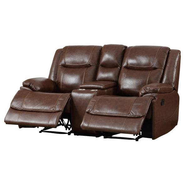 EBELLO Genuine Leather Manual Loveseat Sofa with Cup Holder & Hidden Storage - Brown