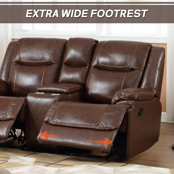 EBELLO Genuine Leather Manual Loveseat Sofa with Cup Holder & Hidden Storage - Brown