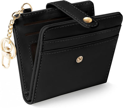 Black Rfid Ladies Wallet, Small Slim Thin Compact Credit Card Women Wallet, PU Leather Bifold Cash Zipper Coin Pocket ID Window for Female