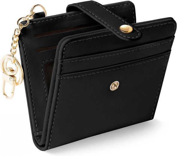 Black Rfid Ladies Wallet, Small Slim Thin Compact Credit Card Women Wallet, PU Leather Bifold Cash Zipper Coin Pocket ID Window for Female