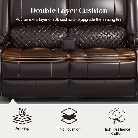 Yolsali Faux Leather Loveseat Sofa with Removable Armrest, 2-Tier Cushions, USB Ports, Cup Holder - Brown