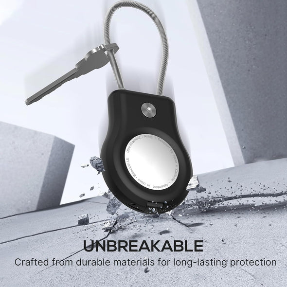 Airtag Holder - (4 Pack) Air Tag Lock Keychain with Wire Cable Compatible with Apple Airtags,Ultra Durable Anti-Lost Protective Case with Keyring for Luggage, Key, Backpack, Pet, Bag, Black