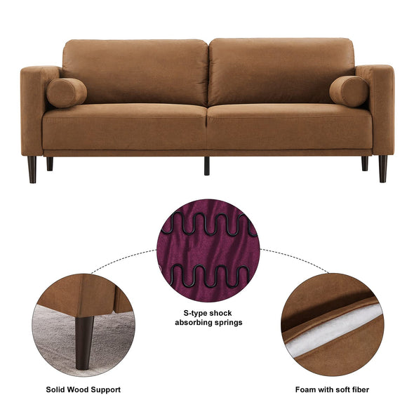 HIFIT Faux Leather Sofa with Upholstered Cushions & Pillows 3 Seat for Living Room Apartment Office, Brown 79”