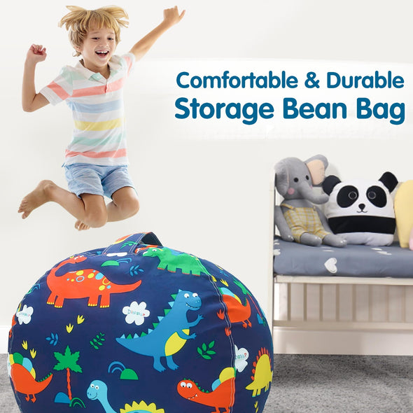 Lukeight Stuffed Storage Bean Bag Chair Cover for Kids, Dinosaur Zipper Beanbag Chair Cover