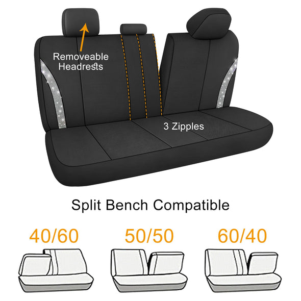 Pariitadin Car Rhinestone Leather Seat Covers Set for Cute Women, Universal - Silver Diamond