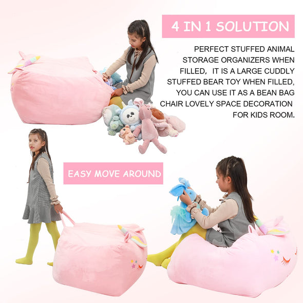 Yoweenton Unicorn Stuffed Animal Toy Storage Cover, Bean Bag Chair Cover