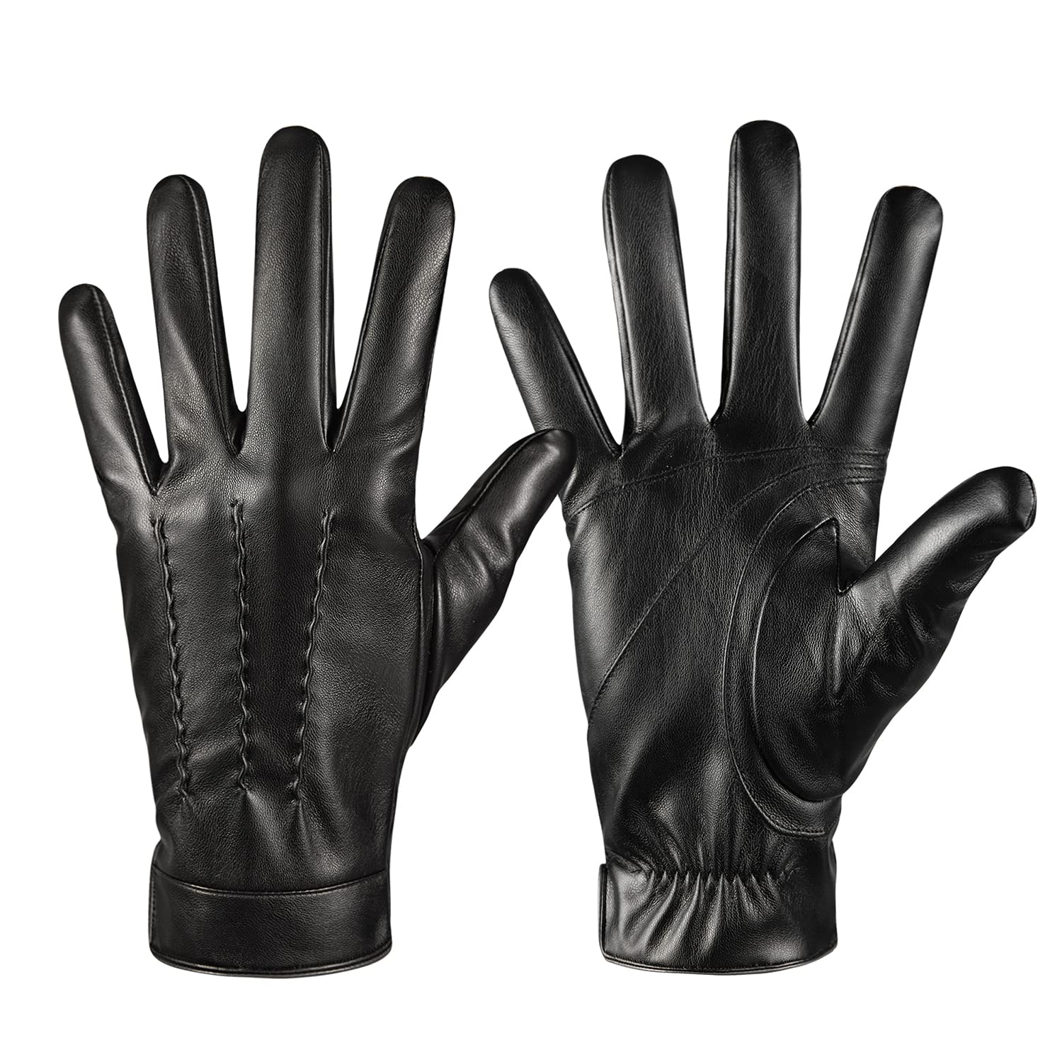 QUKOPSE Winter Leather Gloves for Men, Cashmere Lining Touchscreen Gloves for Snow Driving QUKOPSE Winter Leather Gloves for Men, Cashmere Lining Touchscreen Gloves for Snow Driving