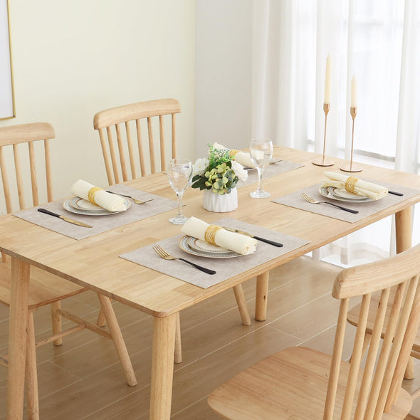 Homaxy Faux Leather Heat Resistant Placemats Set of 6, Waterproof Anti-Slip Wipeable, Beige