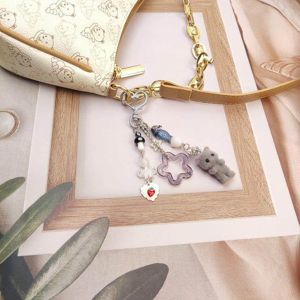 Nalefow Cute Fuzzy Cat Keychain Y2K Stylish Keychains Bag Charms