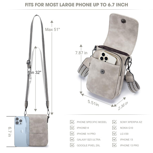 POIUGOYA Trendy Crossbody Bags for Women, Leather Triple Compartment Phone Crossbody Wallet
