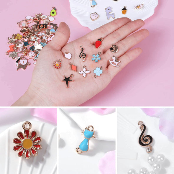 Mckanti 150PCS Gold Plated Enamel Silver Charms Jewelry DIY Kit
