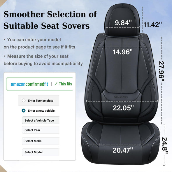 Coverado Nappa Leather Car Seat Covers Full Set, Waterproof  Car Seat Cover, Fit for Most Cars - Black