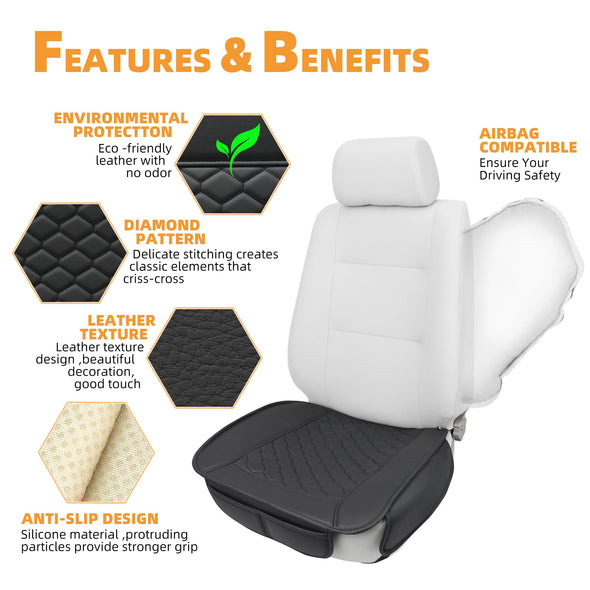 Elantrip Luxury Leather Car Seat Covers, Anti-Slip Waterproof & Full Protection Universal - Black, 2Pack