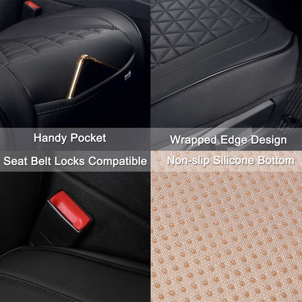 Black Panther Luxury Faux Leather Car Seat Cover, Front Bottom Seat Cushion Cover, Universal - 1 Piece Black