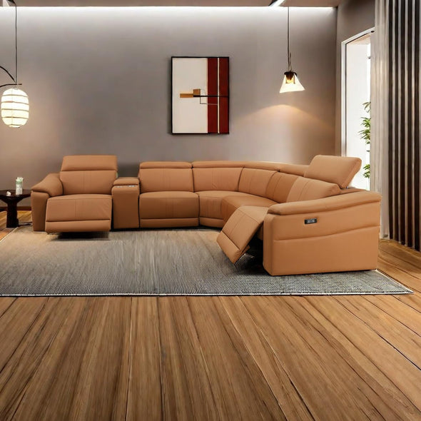 A Ainehome Leather Storage Sectional Sofa, Power Recliner Sofa Set for Living Room