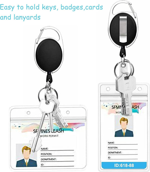 20 Pack Retractable Badge Holder with Carabiner Reel Clip, Badge Reel Bulk ID Card Key Holder with Ring, Heavy Duty Black Key Chain Extender for Office Work Employee