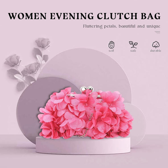 Women Elegant Evening Purse, Small Floral Clutch Bag with Detachable Chain for Wedding, Party, Prom