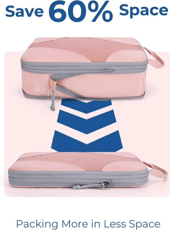 BAGSMART Compression Packing Cubes for Travel, Compressible Luggage Organizer for Cruise Ship, Lightweight Travel Essentials 6-Pack 1L+2M+2S+1Shoe Bag