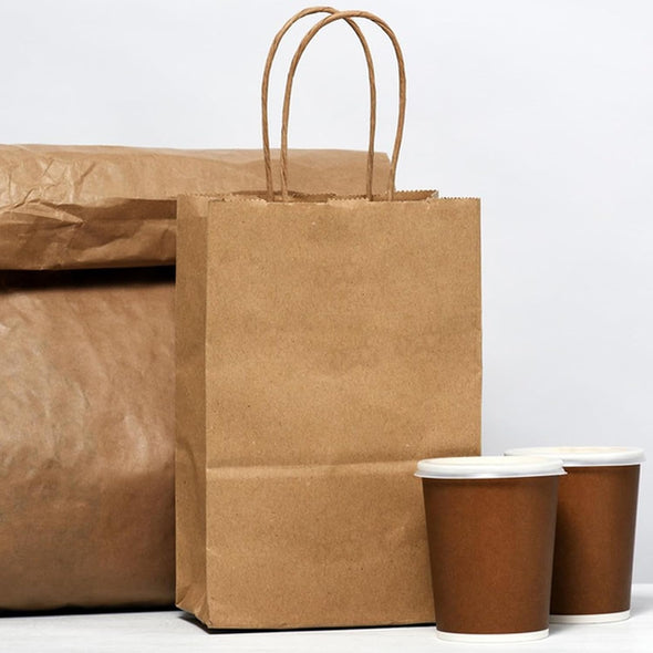 XPCARE 200Pcs Paper Gift Bags 5.25X3.25X8.25'',Gift Wrap Bags with Handles Brown Kraft Paper Bags for Small Business Paper Bags Bulk for Birthday Party Favors Shopping Retail