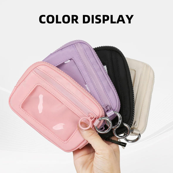 Didida the Iris Wallet Zip Card Case with ID Window Purses for Women Coin Purse with Zipper Mini Portable Keychain Wallet, Black