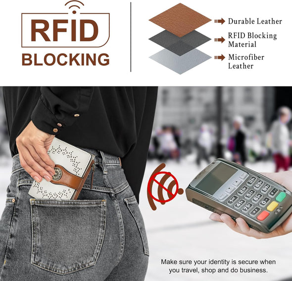 Small Wallet for Women Bifold RFID Blocking Card Holder Leather Wallets with Zipper Coin Pocket