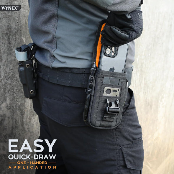 WYNEX Tactical Molle Phone Pouch with Compass Buckle, Tactical Phone Holster Molle Cell Phone Pouch Universal Belt Waist Bag for IP 15/14/13 Pro Max / S22/S21 with US Patch & Paracord Keyring Clip
