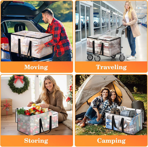 Extra Large Heavy Duty Moving Bags, Storage Bags with Strong Zippers & Handles, Packing Bags for Moving Essentials, Ideal Storage Tote for Home, Dorm & Storage Solutions, 93L, 8 Packs, Clear