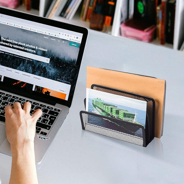 Wishacc Desk Mail Organizer Small File Holders Letter Organizer Metal Mesh Document/Filing/Folders/Paper Organizer for Desktop