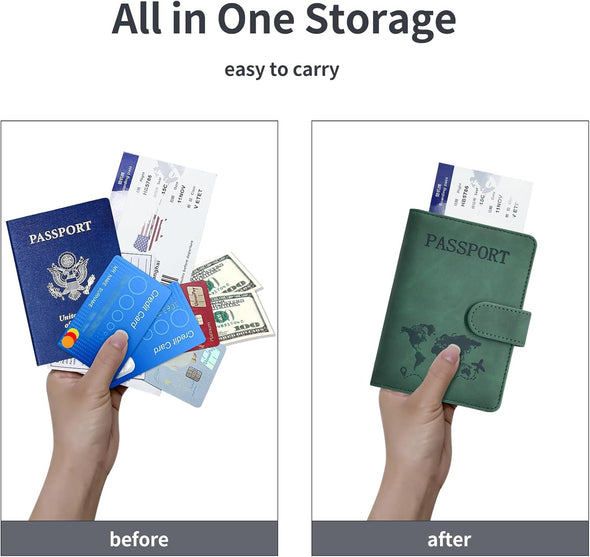 Passport Holder, Passport Cover with Credit Card Slot and Boarding Pass Slot Combo, Passport Wallet Case Book Travel Must Have, RFID Blocking Leather Travel Accessories, Green
