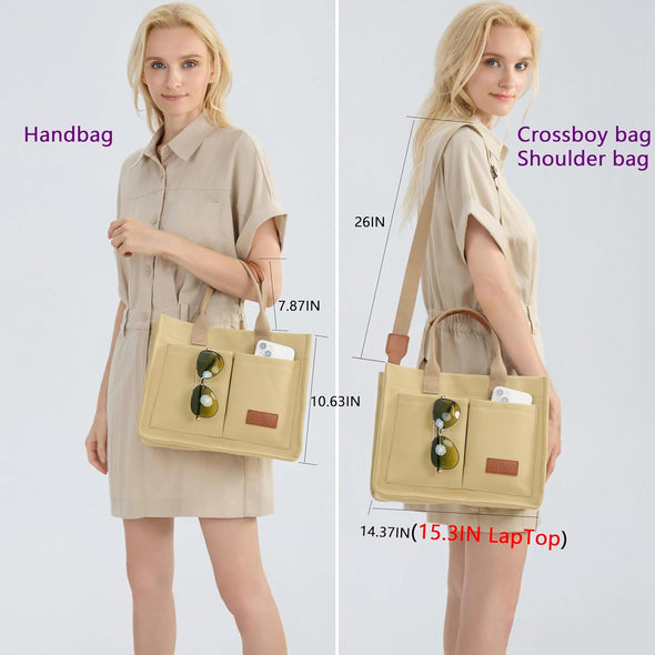 Tote Bag for Women with Compartments,Large Canvas Tote Women'S Purse Crossbody Bags Work Laptop Book Bag Satchels Handbags