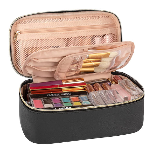 OCHEAL Small Cosmetic Bag,Portable Cute Travel Makeup Bag for Women and Girls Makeup Brush Organizer Cosmetics Pouch Bags-Black