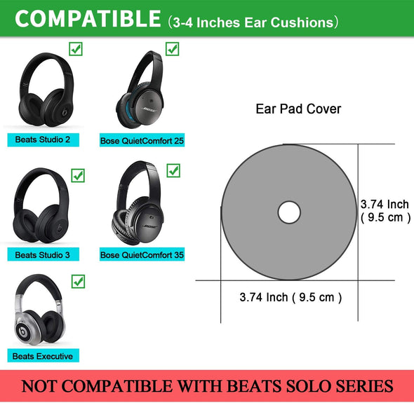 Earpads Sweater Cover Protectors with Stretchable Knit Fabric for Beats Studio 3/2 Bose QC35 25 15 Headphones and Other Headsets with 3-4 Inch Ear Cushions [ 2 Pairs ] (Black)