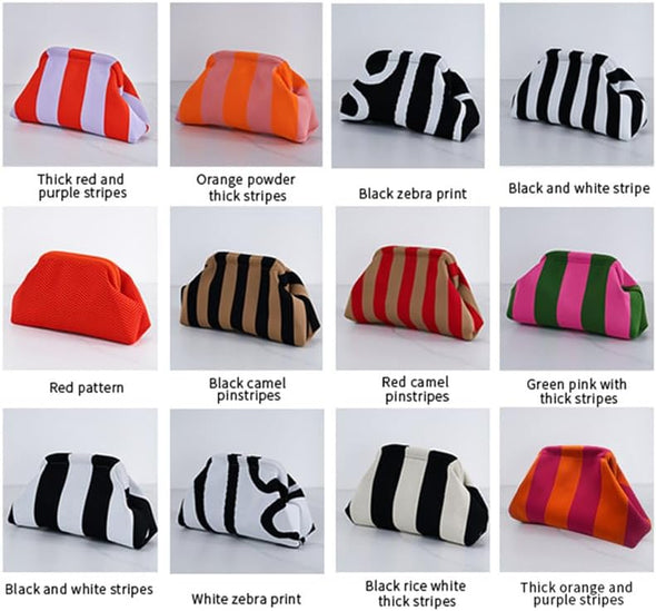DIHKLCIO Clutch Purses for Women 2025 Summer Beach Woven Crochet Bag Dumpling Striped Ruched Cloud Purse Evening Handbag