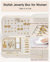 Vlando Travel Jewelry Case for Mothers Day Teacher Appreciation Gifts, PU Leather Portable Small Jewelry Box for Rings, Necklaces, Bracelets, Earring Holder Organizer for Women Girls - Beige