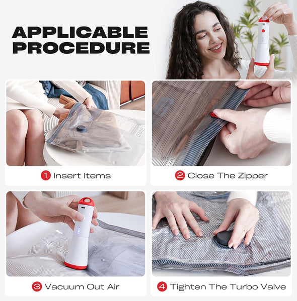 Vacuum Seal Bags for Clothing Travel, 9 Pack Vacuum Sealer Storage Bags with Portable Electric Pump, Space Saver Travel Compression Bags for Packing Luggage and Suitcase