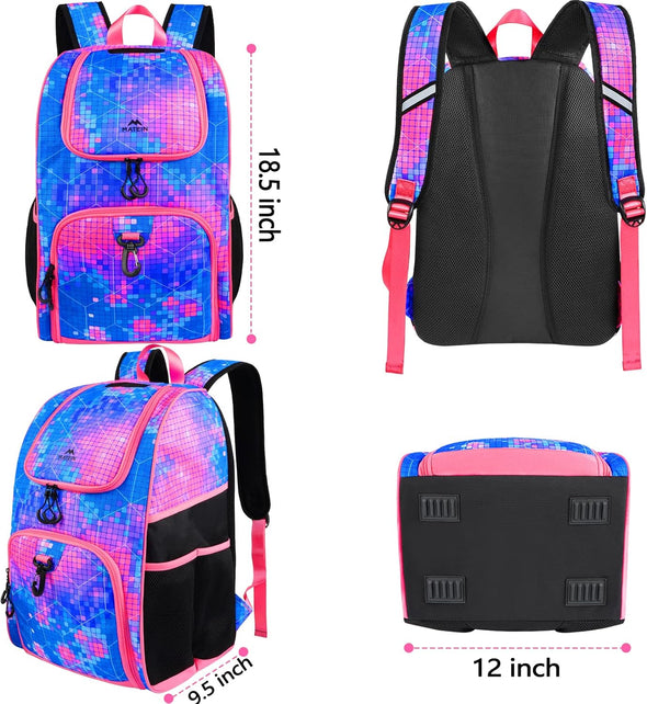 MATEIN Basketball Bag, Sturdy Soccer Bag with Ball Holder & Shoe Compartment, Large Basketball Backpack for Training Equipment, Water Resistant Sports Ball Backpack Fits Volleyball Football, Colorful