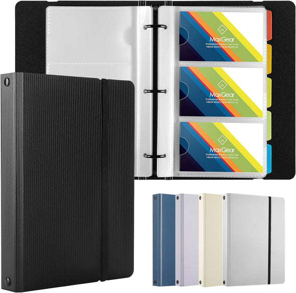 Maxgear Business Card Book, 180 Cards Organizer for Men & Women, Portable Name Card Holders Binder File for Business Cards, 5 Color Index Tabs, Polypropylene, Black