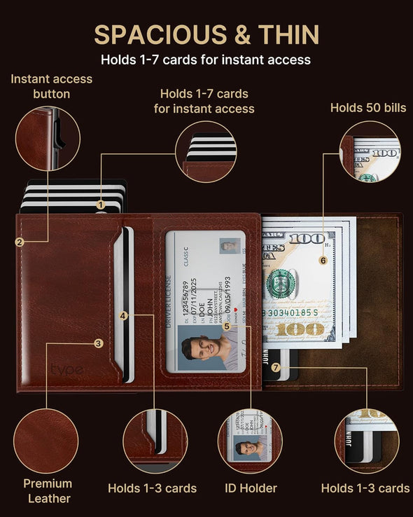 Mens Wallet Card Holder for Airtag: Leather Smart Wallet for Men Compatible with Apple Air Tag, RFID Blocking, Slim, Minimalist - 9-14 Card Capacity | ID Window | Cash Slot (Brown)
