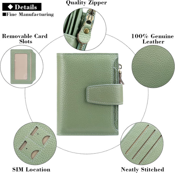FALAN MULE Small Wallet for Women Leather Bifold Compact RFID Blocking Small Womens Wallet