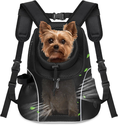 WOYYHO Pet Dog Carrier Backpack Small Dog Front Backpack Ventilated Mesh Dog Travel Back Pack with Safety Belt for Travel Hiking Cycling Outdoor Adventures (Size M: 5-9 Lbs, Black)