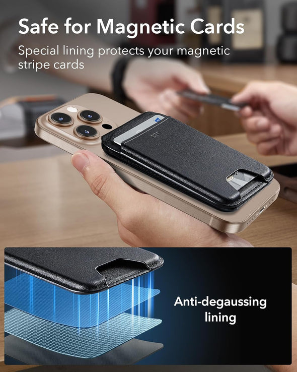 ESR Upgraded for Magsafe Wallet, 5 Card Holder, RFID Blocking, Magnetic Wallet for Iphone with Adjustable Stand, Slim for Iphone 16/15/14/13/12 Series, Not for 13/12 Mini, Vegan Leather, Black