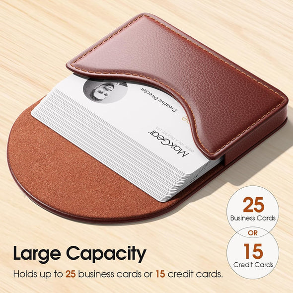 Maxgear Business Card Holder, PU Leather Business Card Case Pocket for Men or Women, Professional Slim Credit Cards Carrier Name Cards Holder Wallet with Magnetic Shut, Coffee