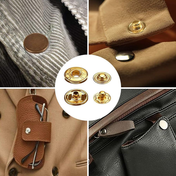 Qfun 120 Set Snap Fasteners Kit for Leather 12Mm Metal Button Snaps Press Studs with 4 Setter Tools, 1 Hammer, 4 Color Leather Snaps for Clothes, Jackets, Jeans Wears, Bracelets, Bags