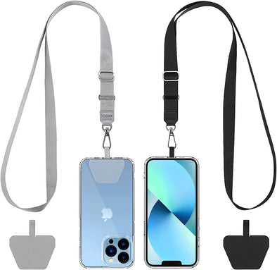 CACOE Phone Lanyard 2 Pack-2× Adjustable Neck Strap,2× Phone Patches,Universal Cell Phone Multifuctional Patch Lanyards Compatible with Most Smartphones(Black+Gray)