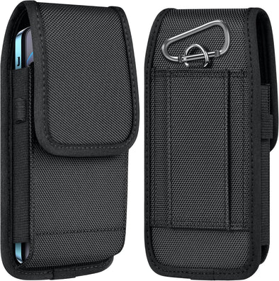 Ykooe Cell Phone Pouch Nylon Belt Holster Case Compatible with Iphone 16/15/14/13/12/11 Pro Max & plus Models, Samsung Galaxy S24/S23/S21 FE, Black–Xl