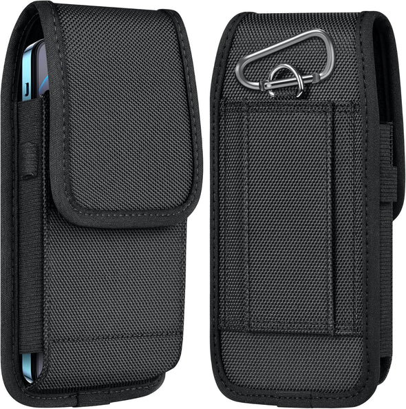 Ykooe Cell Phone Pouch Nylon Belt Holster Case Compatible with Iphone 16/15/14/13/12/11 Pro Max & plus Models, Samsung Galaxy S24/S23/S21 FE, Black–Xl